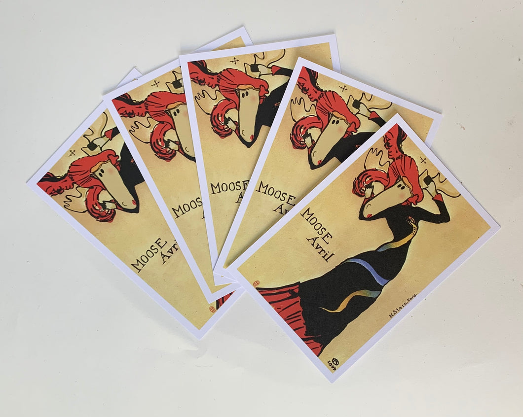 'Moose Avril' - pack of 5 postcards/miniprints